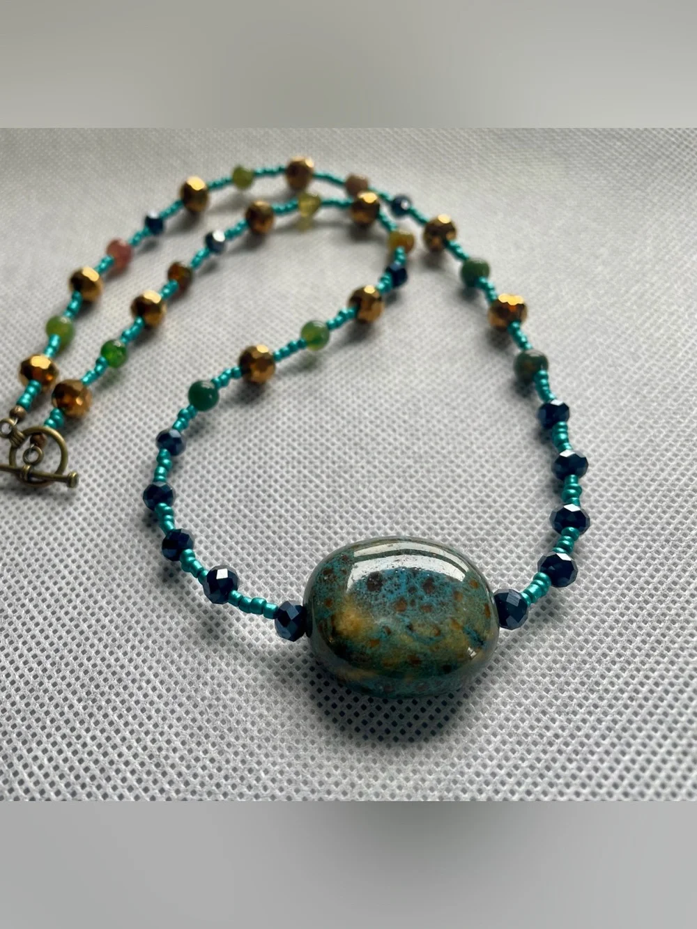Turquoise and Gold Beaded Pendant Necklace - Women Jewelry